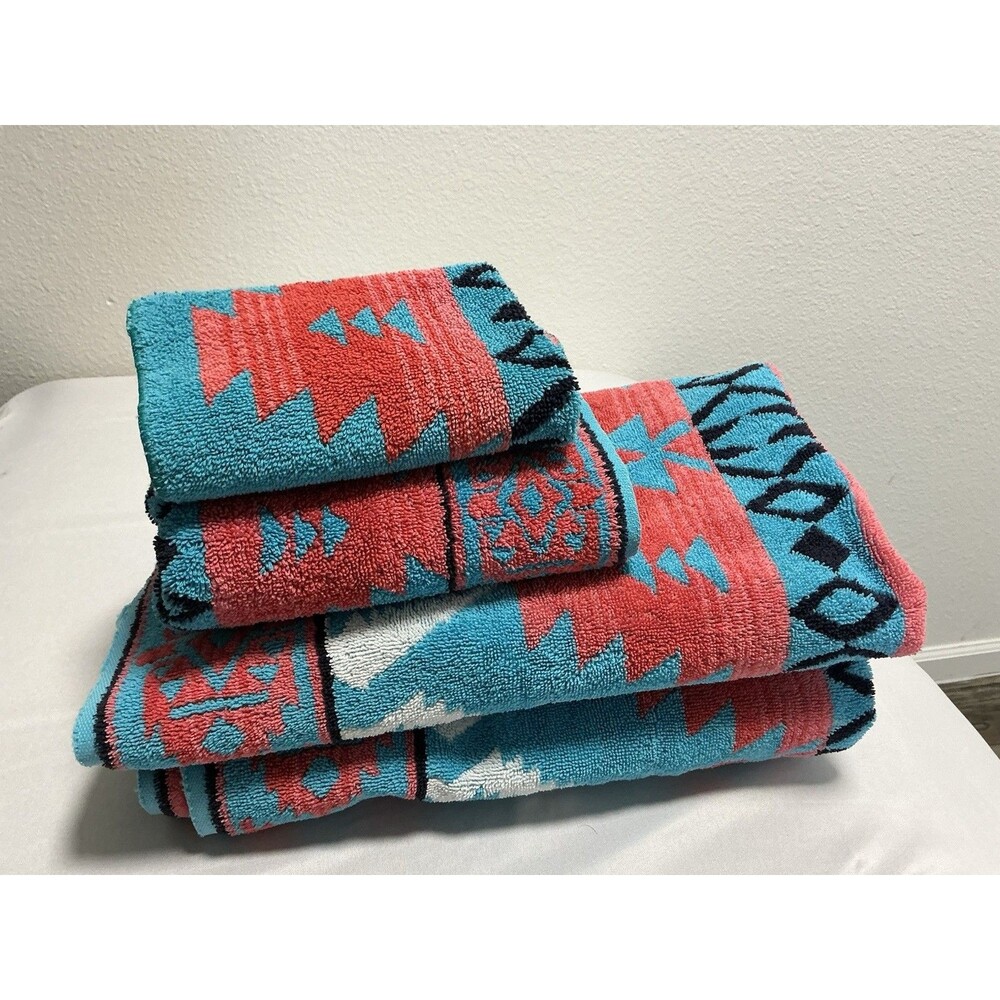 Vtg 90s Ralph Lauren Southwestern Aztec Towel Set 4 Pc Bath Hand Washcloth